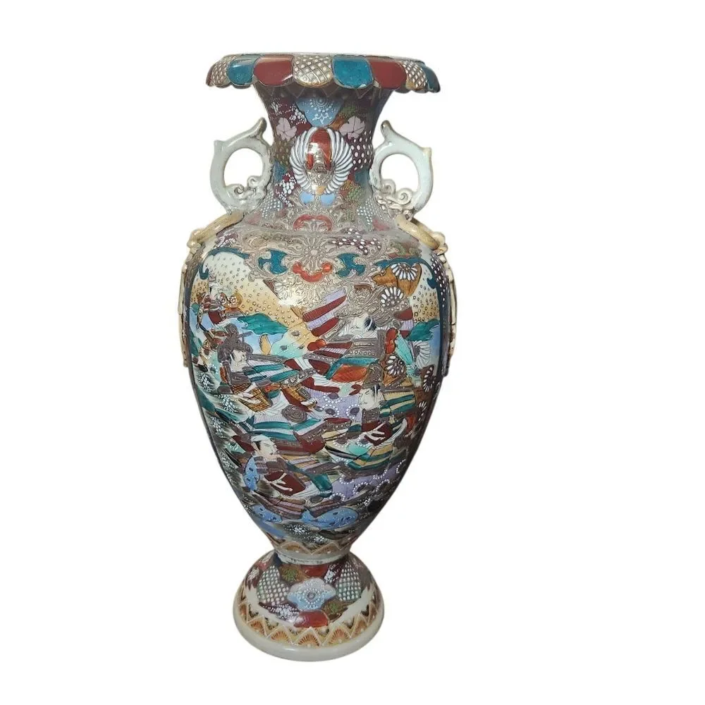 Chinese Vase Famille Rose 24 Inches Floral Human Figure Hand Painted 19th Cent.